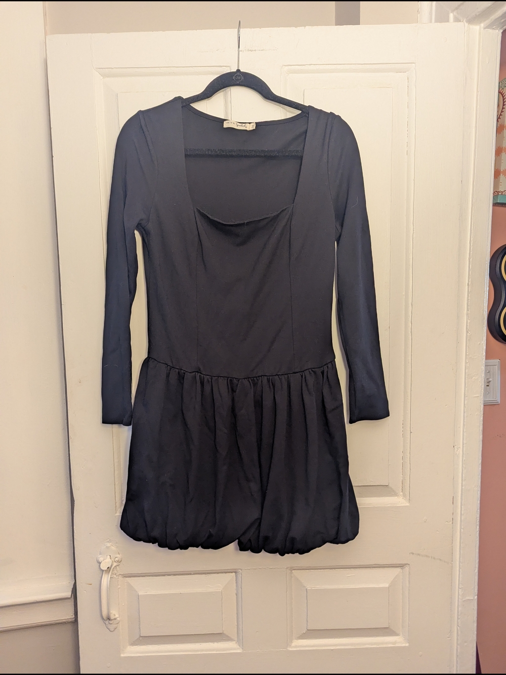 Girls Black Long-Sleeve Bubble Hem Casual Dress